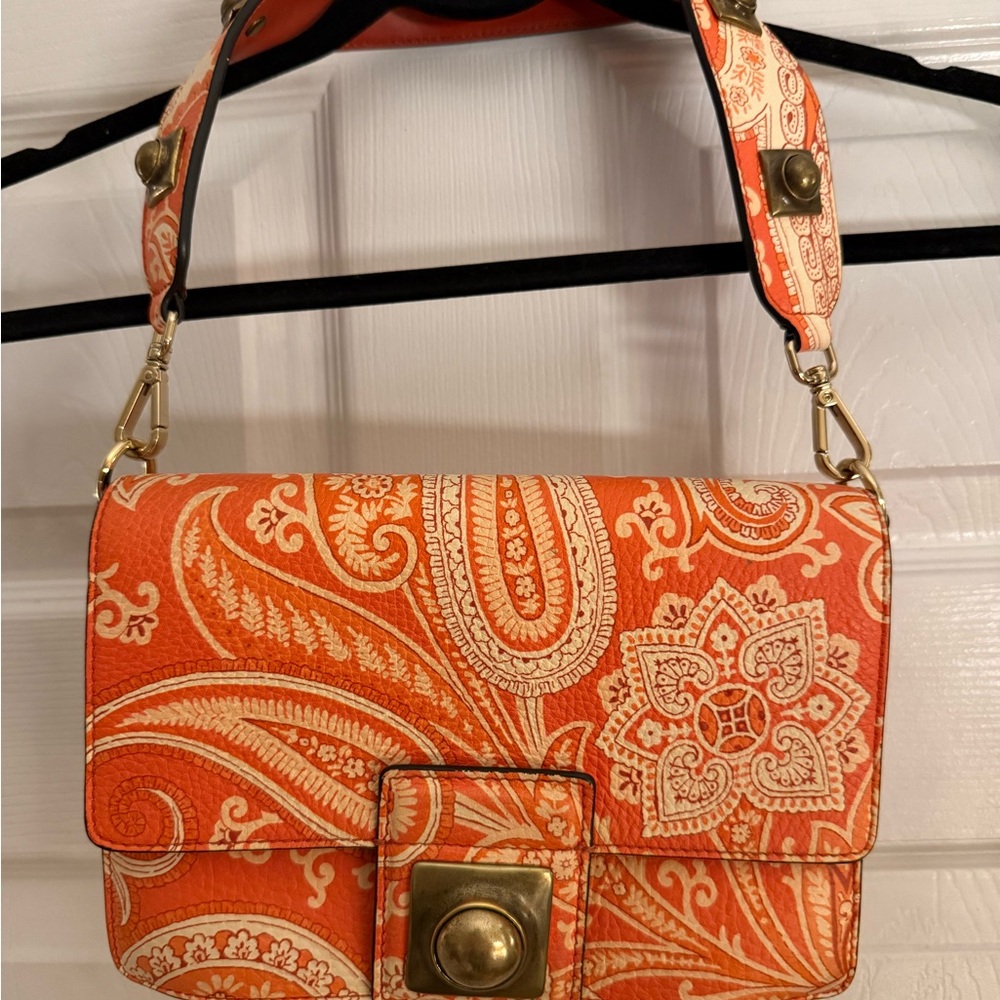 Etro Orange Cream Shoulder Bag with Leather Accents